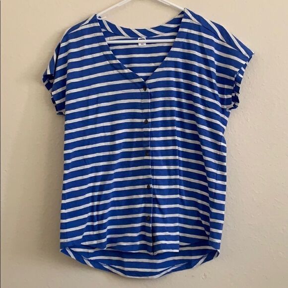 Blue & white stripe button-up top - Picture 2 of 9